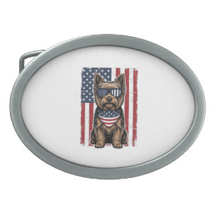 Patriotic Terrier Dog Vintage Flag Vector Design_1 Belt Buckle