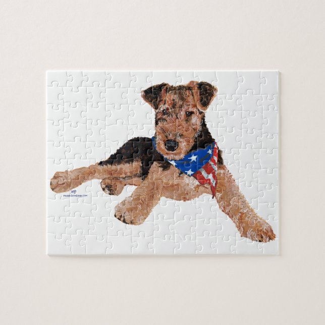 Patriotic Terrier Puppy Jigsaw Puzzle (Horizontal)