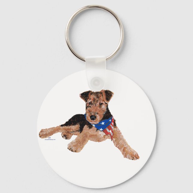 Patriotic Terrier Puppy Keychain (Front)
