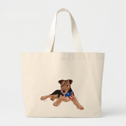 Patriotic Terrier Puppy Large Tote Bag