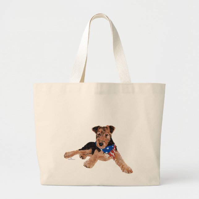 Patriotic Terrier Puppy Large Tote Bag (Front)
