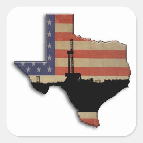 Patriotic Texas Oil Drilling Rig Square Sticker
