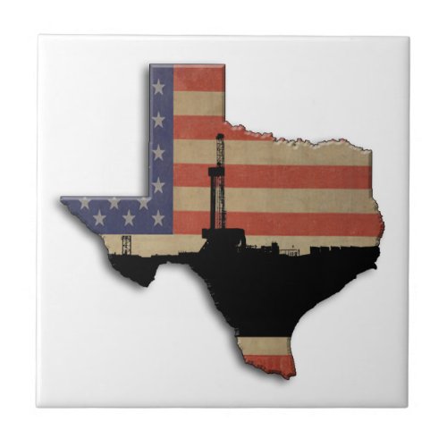 Patriotic Texas Oil Drilling Rig Tile