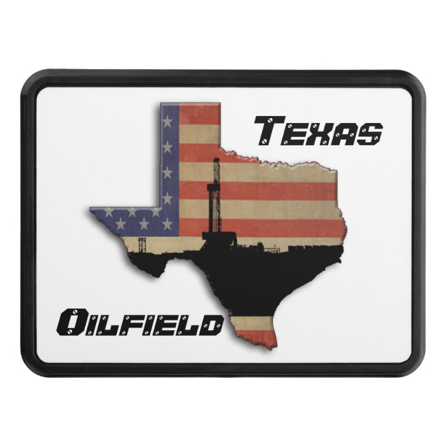 Patriotic Texas Oil Drilling Rig Trailer Hitch Cover (Front)