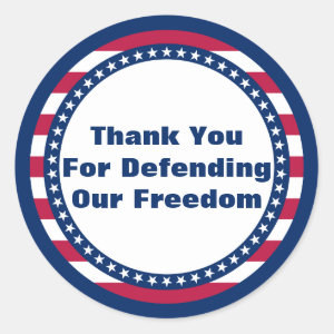 Patriotic Thank You For Defending Our Freedom Classic Round Sticker