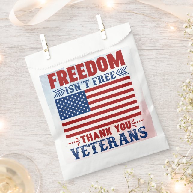 Patriotic Thank You Veterans Freedom Art Favor Bag (Clipped)