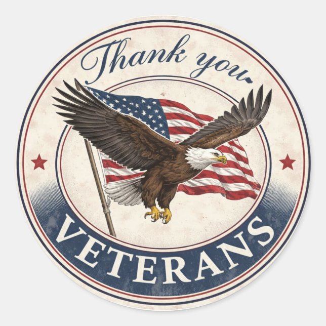 Patriotic Thank You Veterans Gift Sticker Label (Front)