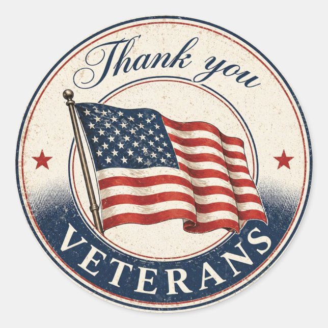 Patriotic Thank You Veterans Gift Sticker Label (Front)