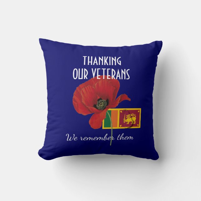 Patriotic THANK YOU VETERANS Sri Lanka Poppy Throw Pillow (Front)