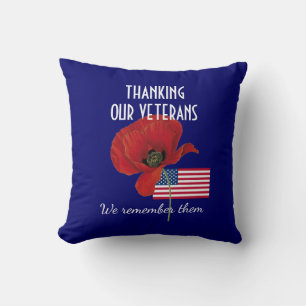 Patriotic THANK YOU VETERANS War Remembrance Poppy Throw Pillow