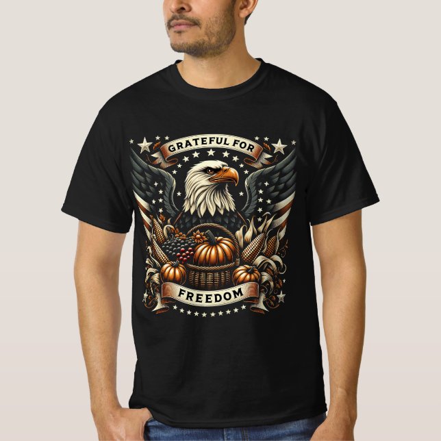 Patriotic Thanksgiving Eagle Design T-Shirt (Front)