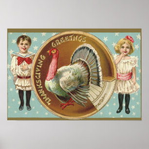 Patriotic Thanksgiving Turkey Children Stars Poster