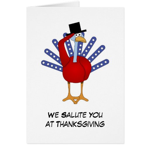 Patriotic Thanksgiving Turkey Saluting Cards | Zazzle