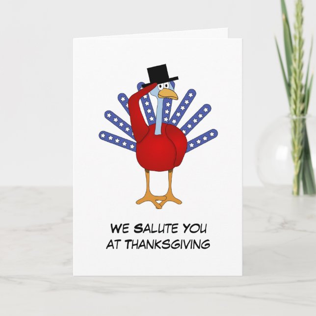 Patriotic Thanksgiving Turkey Saluting Holiday Card (Front)