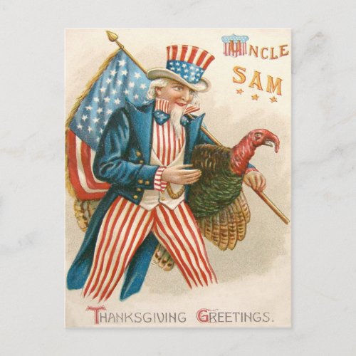 Patriotic Thanksgiving Uncle Sam Turkey US Flag Holiday Postcard