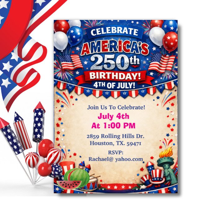 Patriotic Theme 250th America’s 250th BBQ Invitation (Creator Uploaded)