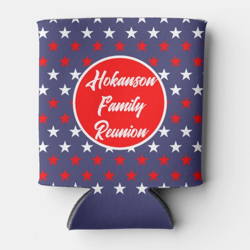 Patriotic Theme Red White Blue Stars Can Cooler