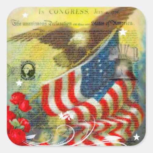 Patriotic theme square sticker