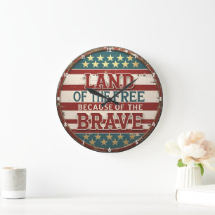Patriotic Themed Inspiring Quote American Flag Large Clock