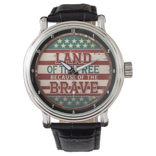 Patriotic Themed Inspiring Quote American Flag  Watch