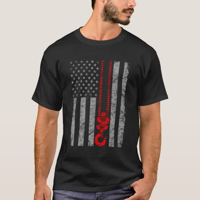 Patriotic Thin Red Line American Crane Operator Fl T-Shirt (Front)