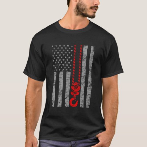 Patriotic Thin Red Line American Crane Operator Fl T_Shirt