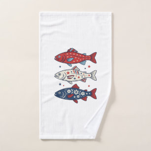 Patriotic Three Fish Vintage Engraving Shirt Desig Hand Towel