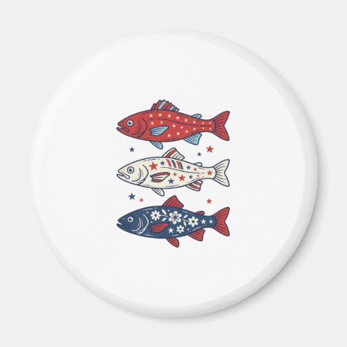 Patriotic Three Fish Vintage Engraving Shirt Desig Magnet