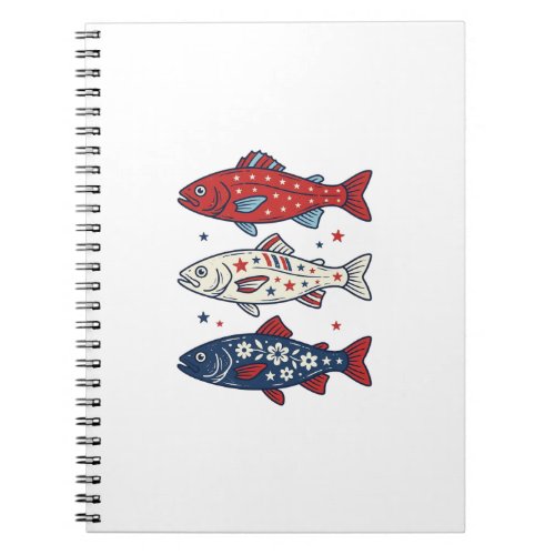 Patriotic Three Fish Vintage Engraving Shirt Desig Notebook
