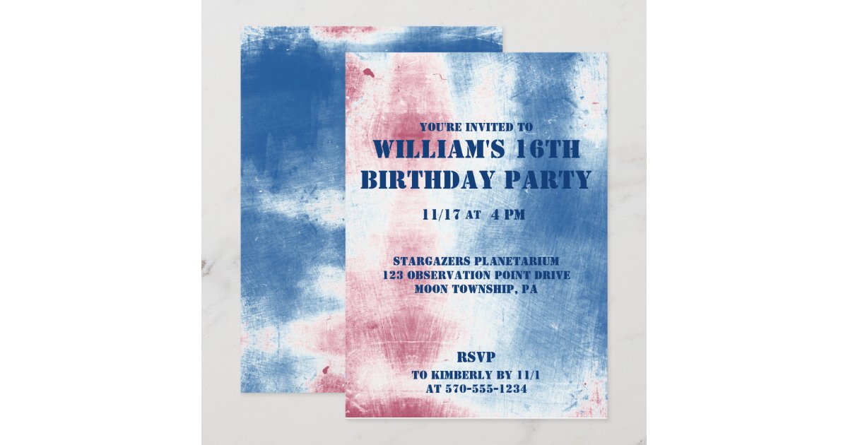 Patriotic Tie Dye Red, White & Blue Party Invitation | Zazzle