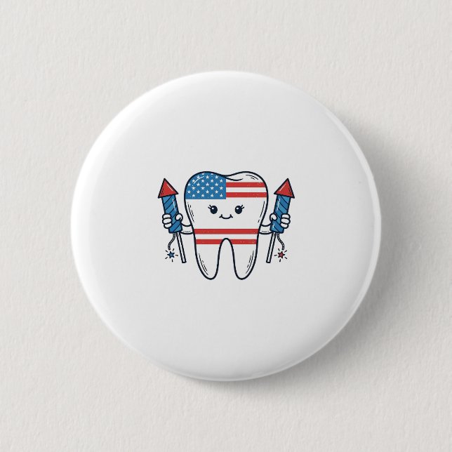 Patriotic Tooth Mascot Fireworks Vector Design_1 Button (Front)