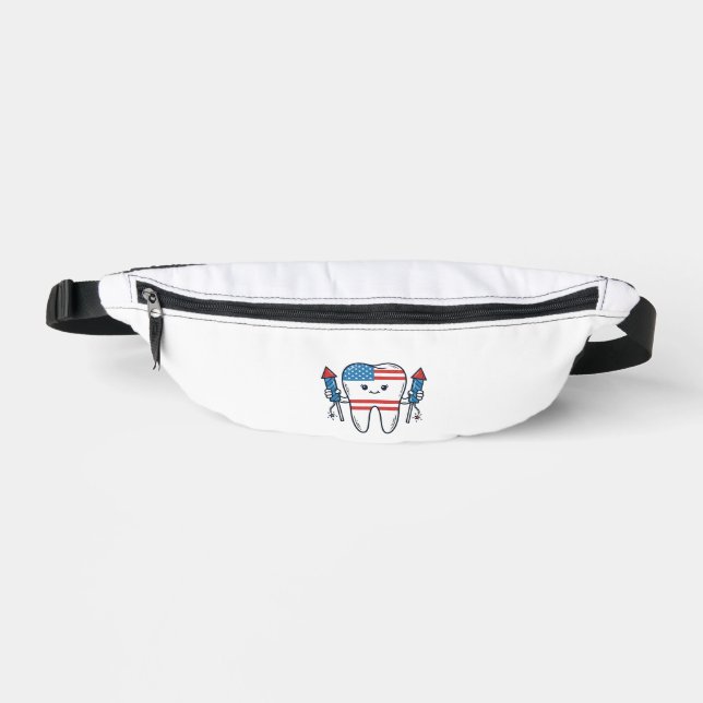 Patriotic Tooth Mascot Fireworks Vector Design_1 Fanny Pack (Front)