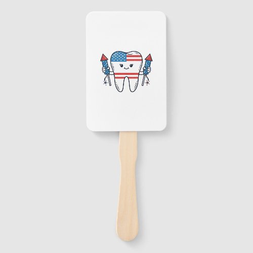 Patriotic Tooth Mascot Fireworks Vector Design_1 Hand Fan