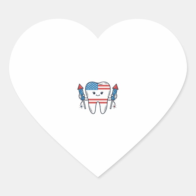 Patriotic Tooth Mascot Fireworks Vector Design_1 Heart Sticker (Front)