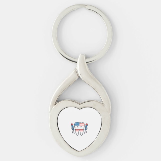 Patriotic Tooth Mascot Fireworks Vector Design_1 Keychain (Front)