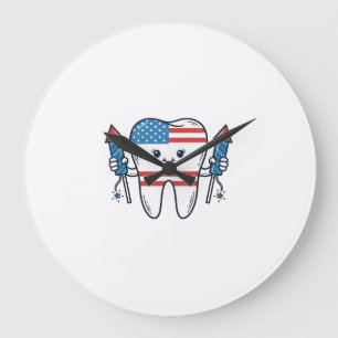 Patriotic Tooth Mascot Fireworks Vector Design_1 Large Clock