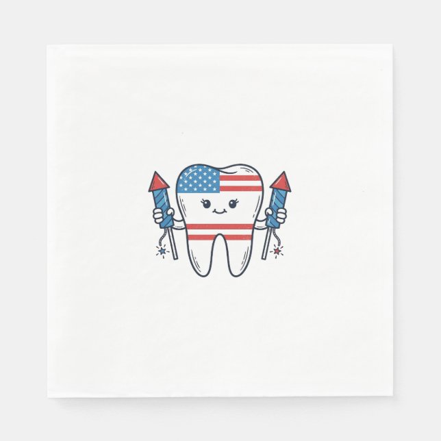 Patriotic Tooth Mascot Fireworks Vector Design_1 Napkins (Front)