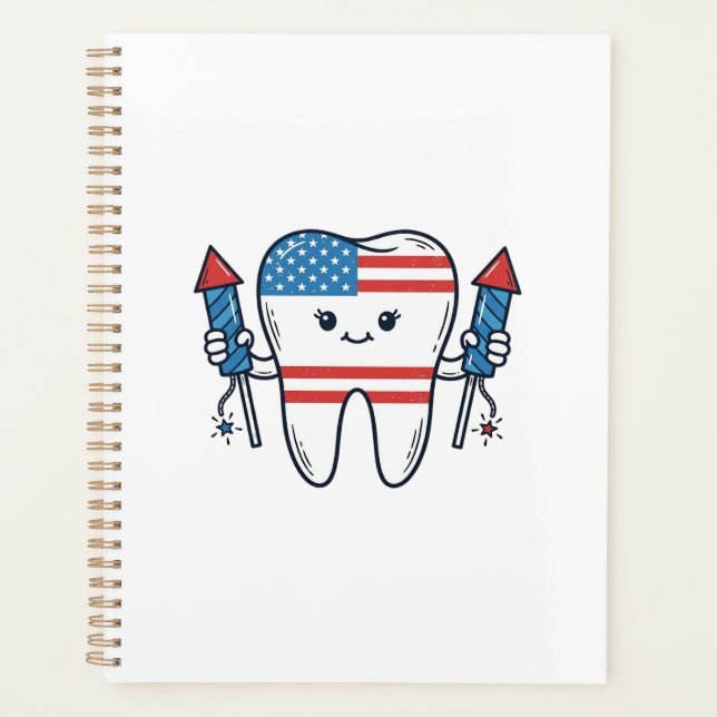 Patriotic Tooth Mascot Fireworks Vector Design_1 Planner (Front)