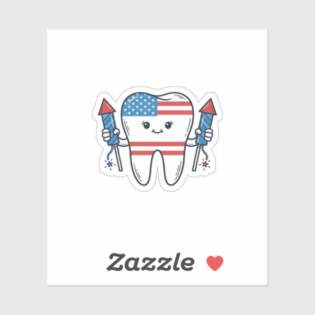Patriotic Tooth Mascot Fireworks Vector Design_1 Sticker (Sheet)
