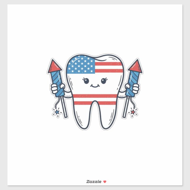 Patriotic Tooth Mascot Fireworks Vector Design_1 Sticker (Sheet)