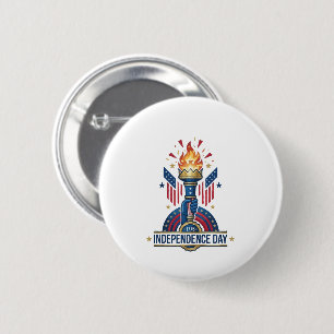 Patriotic Torch Independence Day 1776 Button