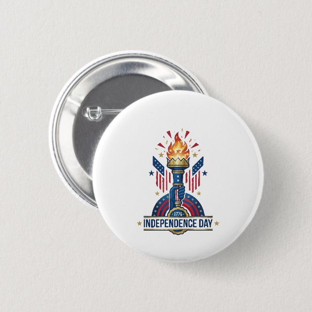 Patriotic Torch Independence Day 1776 Button (Front & Back)