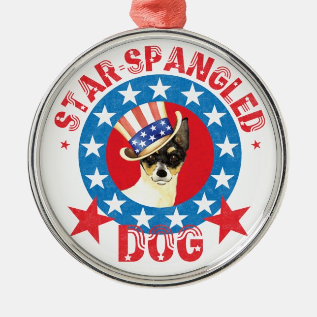 Patriotic Toy Fox Terrier Metal Ornament (Front)