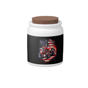 Patriotic Tractor 4th of July American Flag Farmer Candy Jar