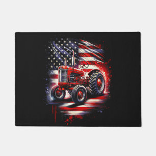 Patriotic Tractor 4th of July American Flag Farmer Doormat