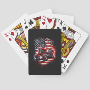 Patriotic Tractor 4th of July American Flag Farmer Poker Cards