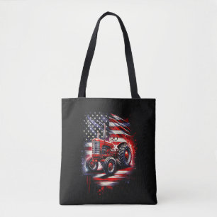 Patriotic Tractor 4th of July American Flag Farmer Tote Bag