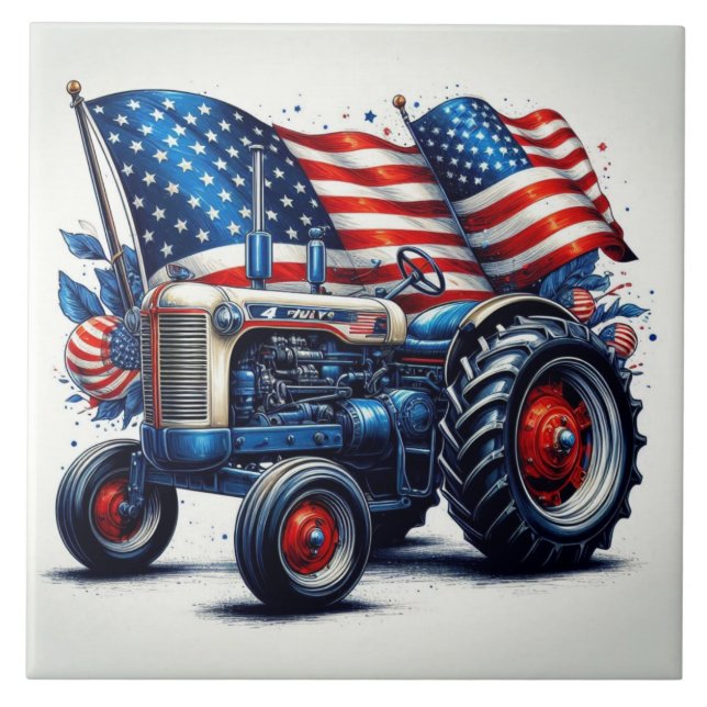 Patriotic Tractor Ceramic Tile (Front)