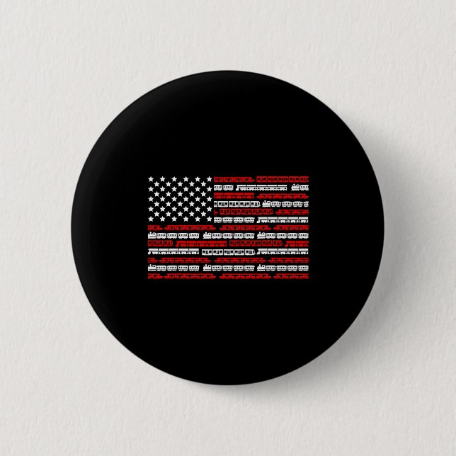 Patriotic Trains Flag For Train Enthusiasts And Ho Button (Front)