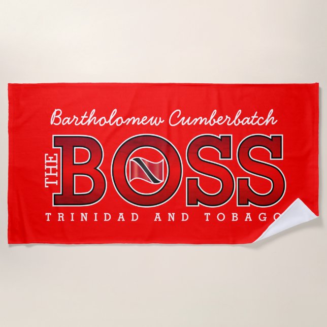 Patriotic Trinidad and Tobago Flag and Name WHITE Beach Towel (Front)